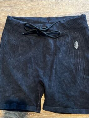 FP Movement by Free People Black Ribbed Drawstring Bike Shorts